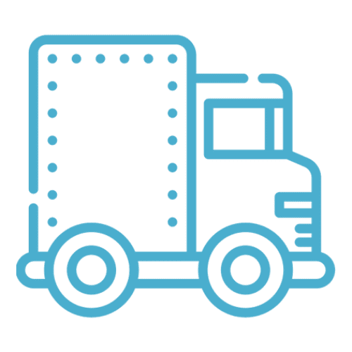 A blue truck is shown on the green background.