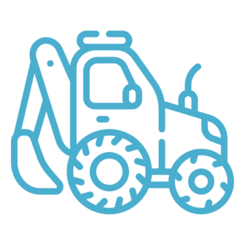 A blue tractor is shown on the ground.